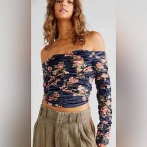 Free People Reina Floral Velvet Top Sz M